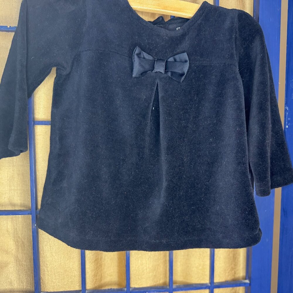 Baby Girl Black Velour Top with Bow – 24M
